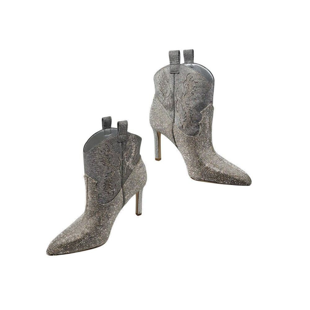 Gianni Bini Womens Silver Rhinestone Cowboy Boots 7.5 Stiletto Bling Glam‎ Prom